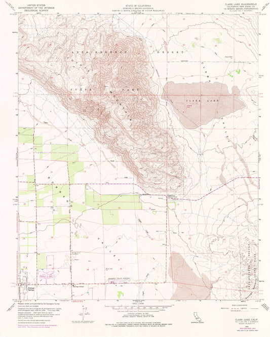 Classic USGS Clark Lake California 7.5'x7.5' Topo Map Image