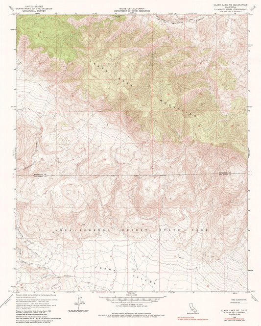 Classic USGS Clark Lake NE California 7.5'x7.5' Topo Map Image