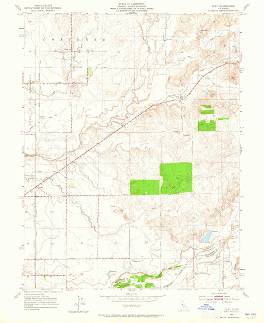 Classic USGS Clay California 7.5'x7.5' Topo Map Image