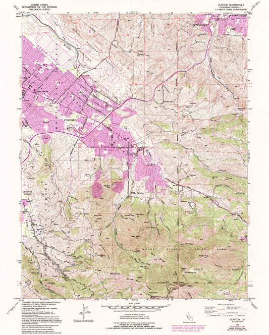 Classic USGS Clayton California 7.5'x7.5' Topo Map Image