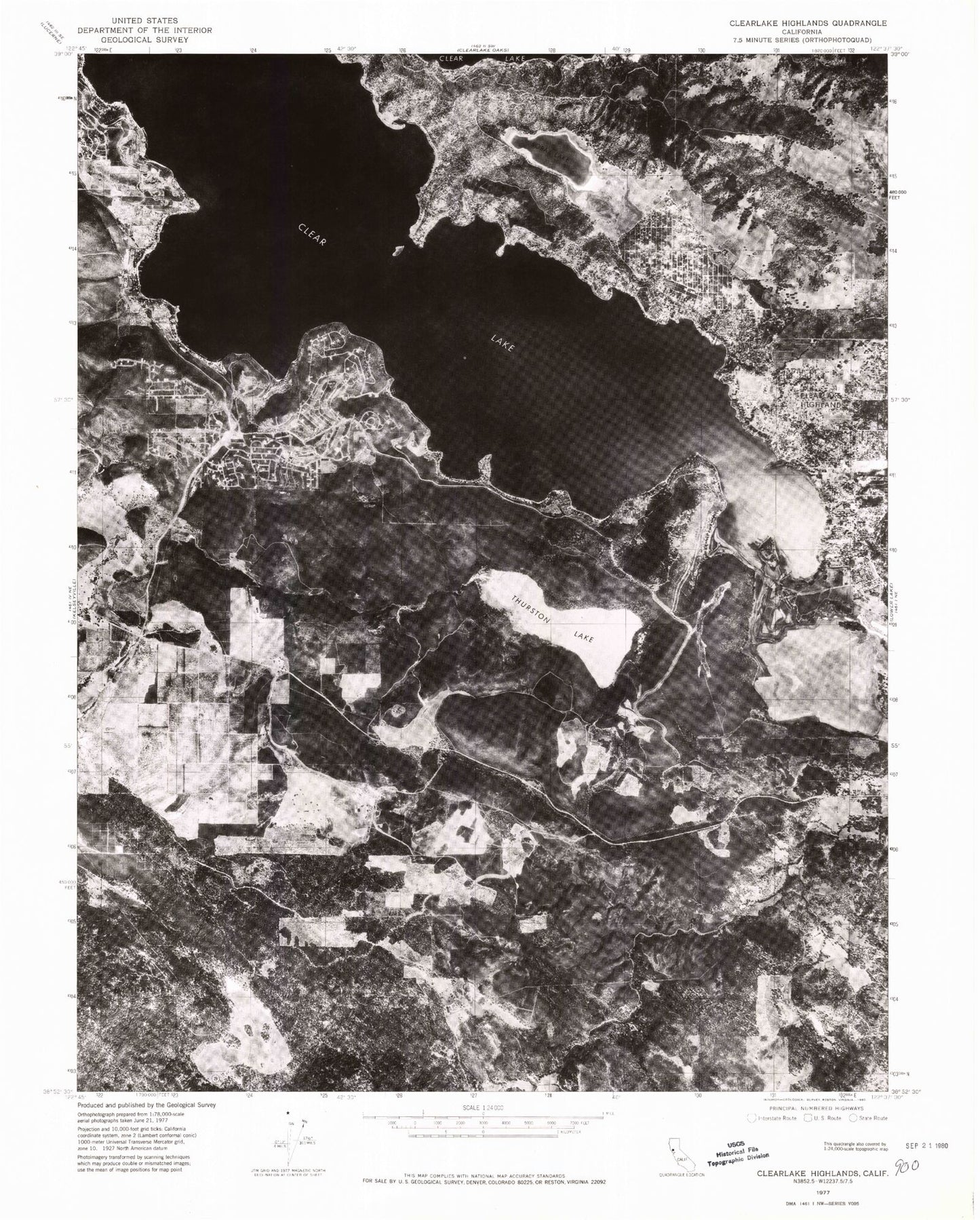 Classic USGS Clearlake Highlands California 7.5'x7.5' Topo Map Image