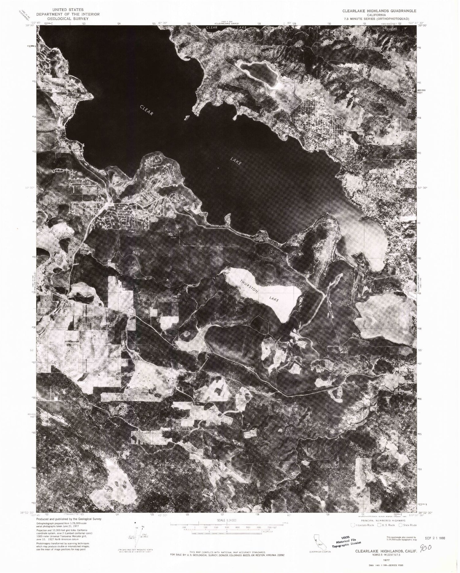 Classic USGS Clearlake Highlands California 7.5'x7.5' Topo Map Image