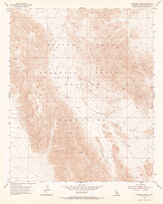 Classic USGS Cleghorn Lakes California 7.5'x7.5' Topo Map Image