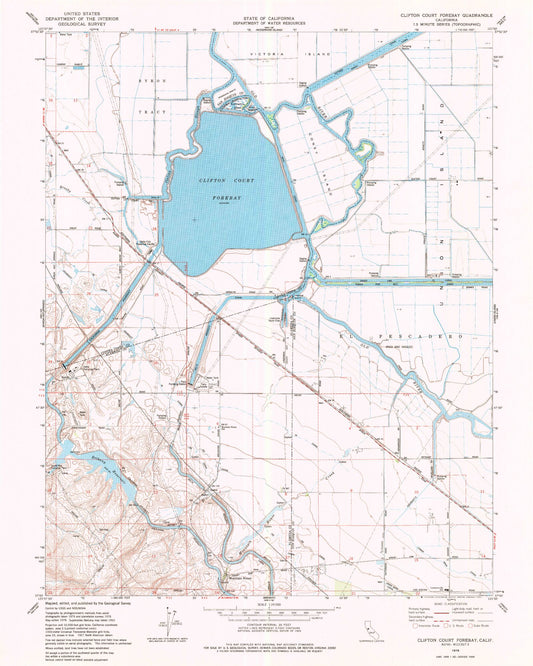 Classic USGS Clifton Court Forebay California 7.5'x7.5' Topo Map Image