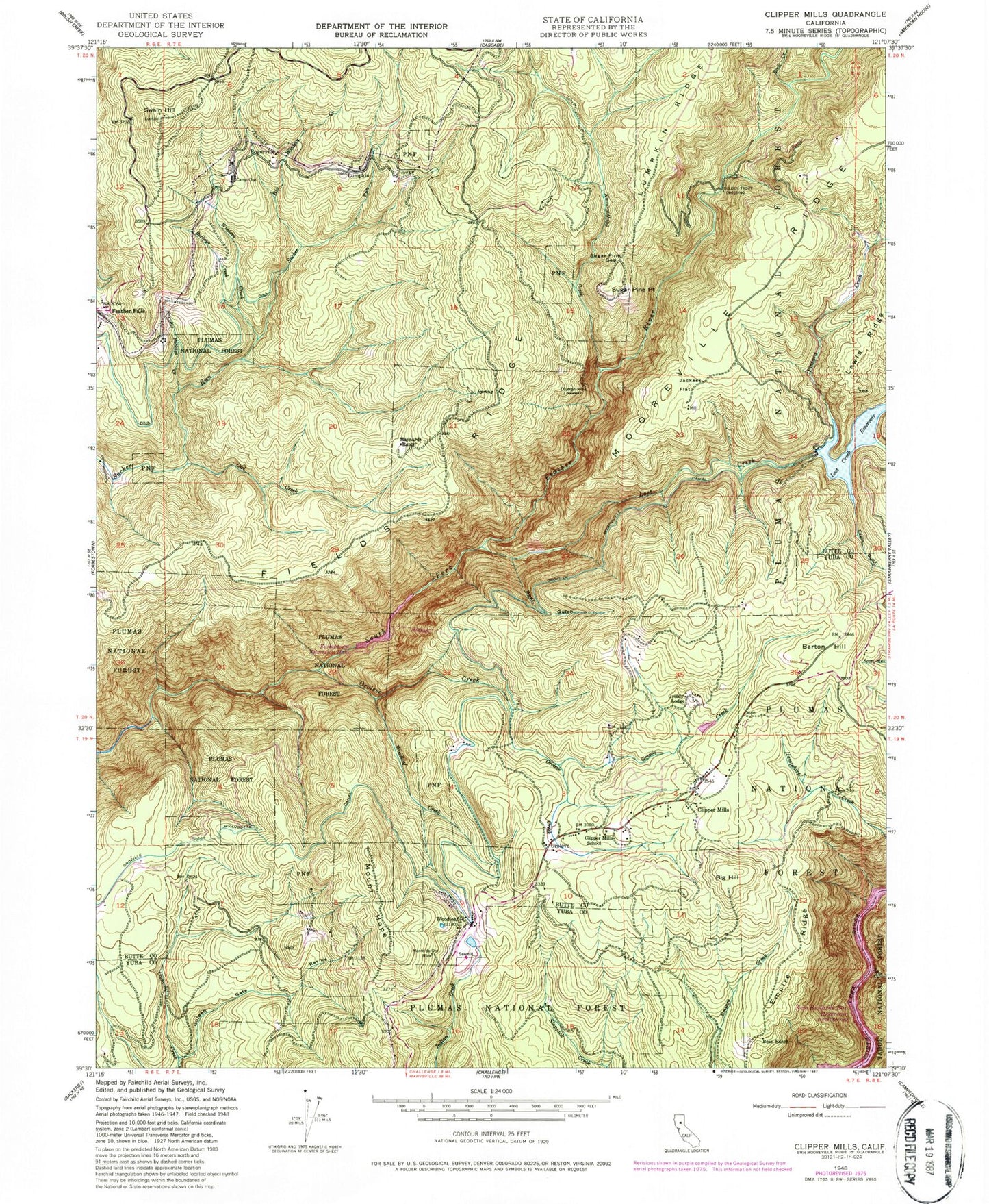 Classic USGS Clipper Mills California 7.5'x7.5' Topo Map Image