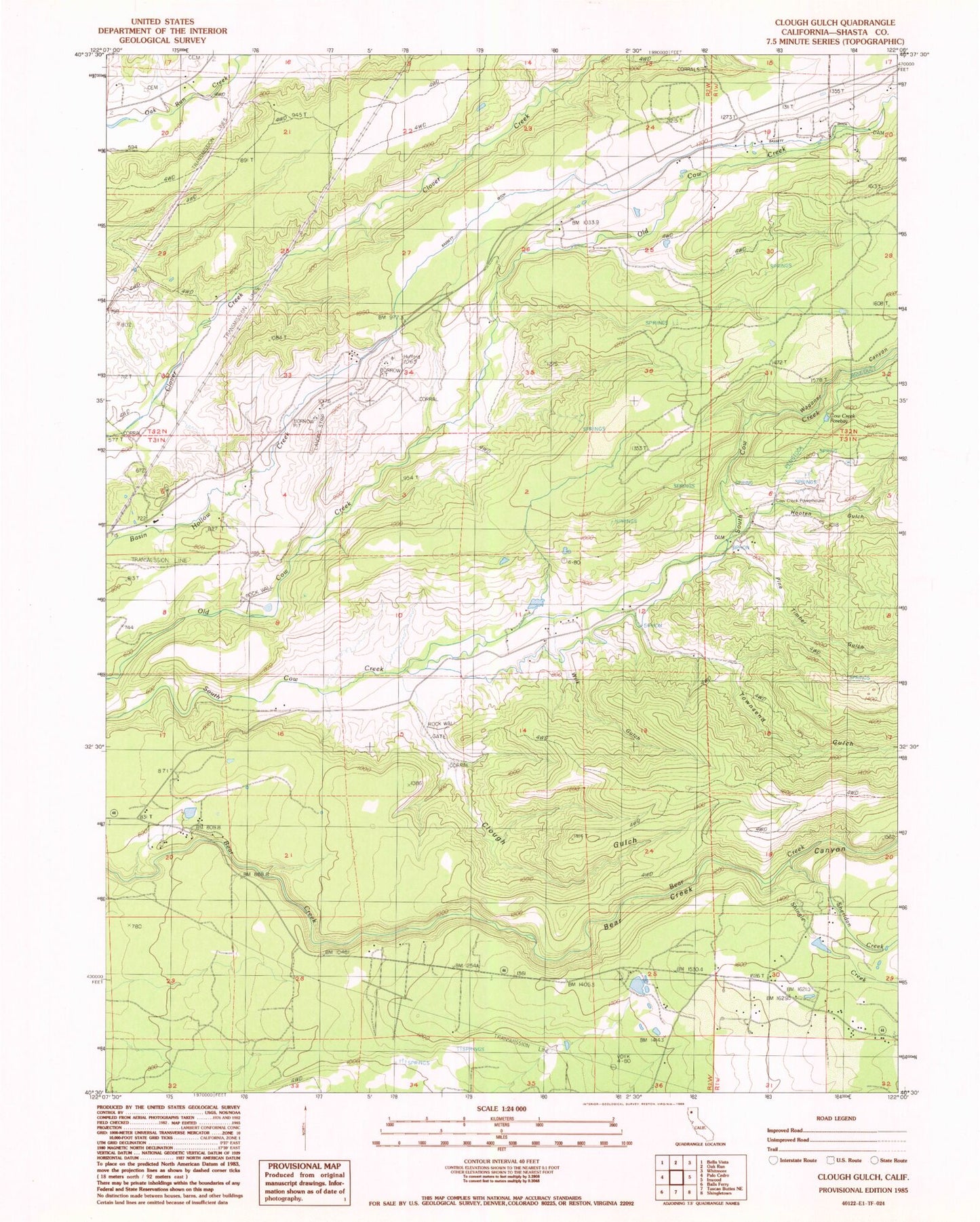 Classic USGS Clough Gulch California 7.5'x7.5' Topo Map Image