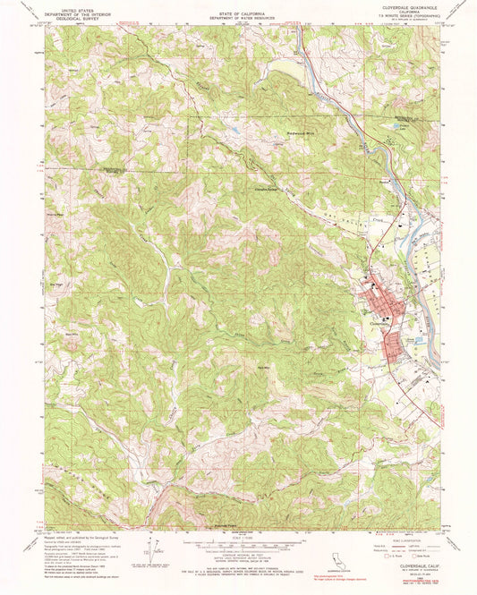 Classic USGS Cloverdale California 7.5'x7.5' Topo Map Image