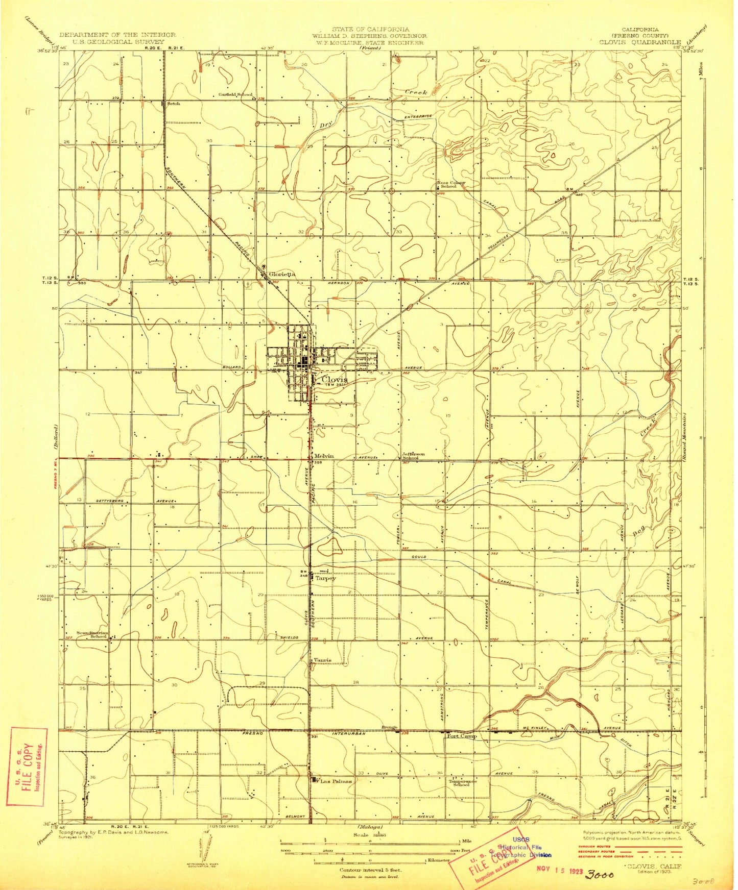 Classic USGS Clovis California 7.5'x7.5' Topo Map Image