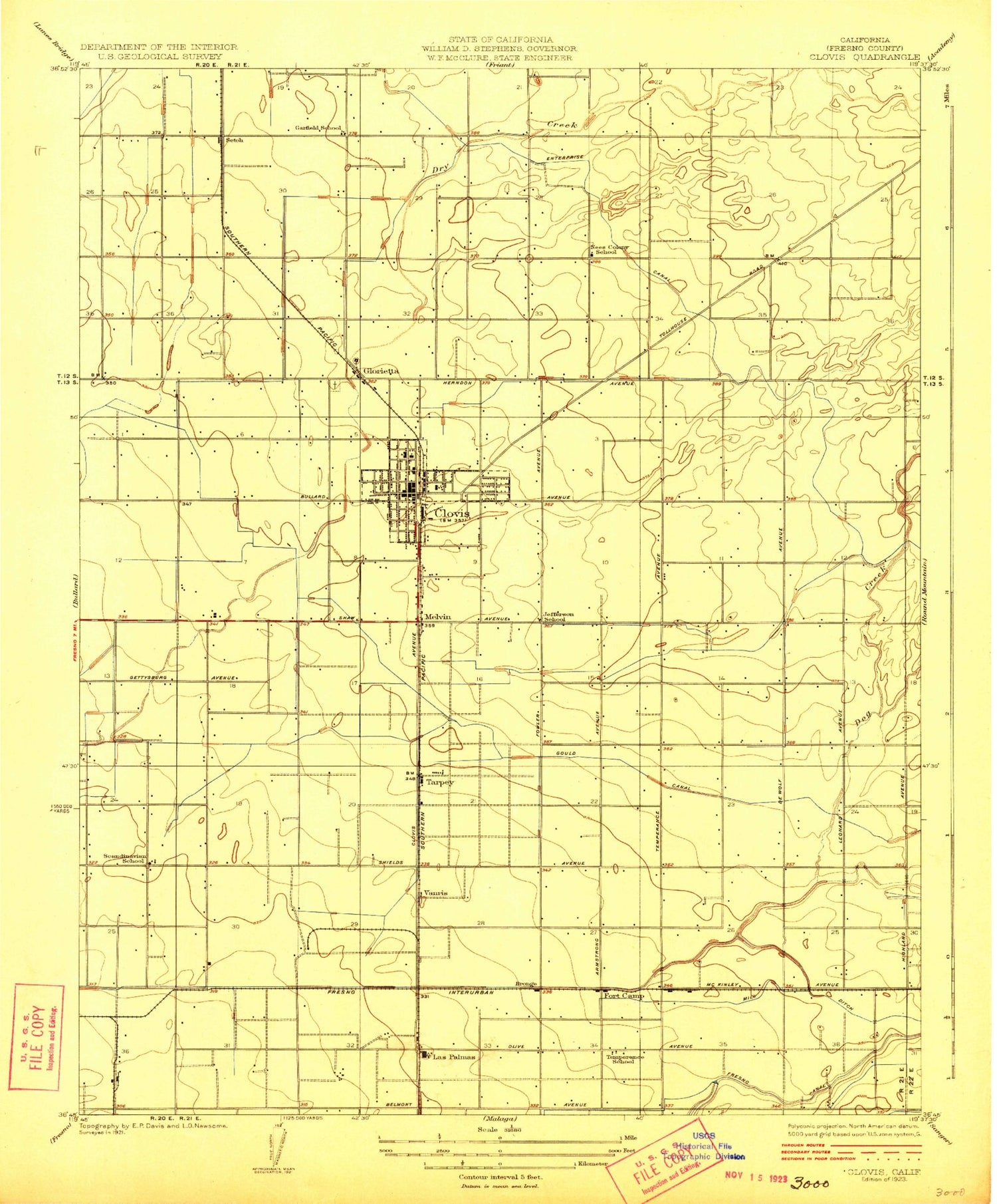 Classic USGS Clovis California 7.5'x7.5' Topo Map Image