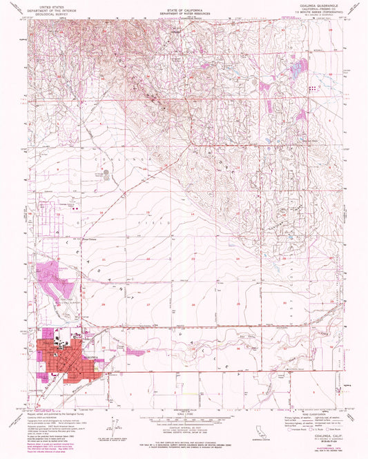 Classic USGS Coalinga California 7.5'x7.5' Topo Map Image