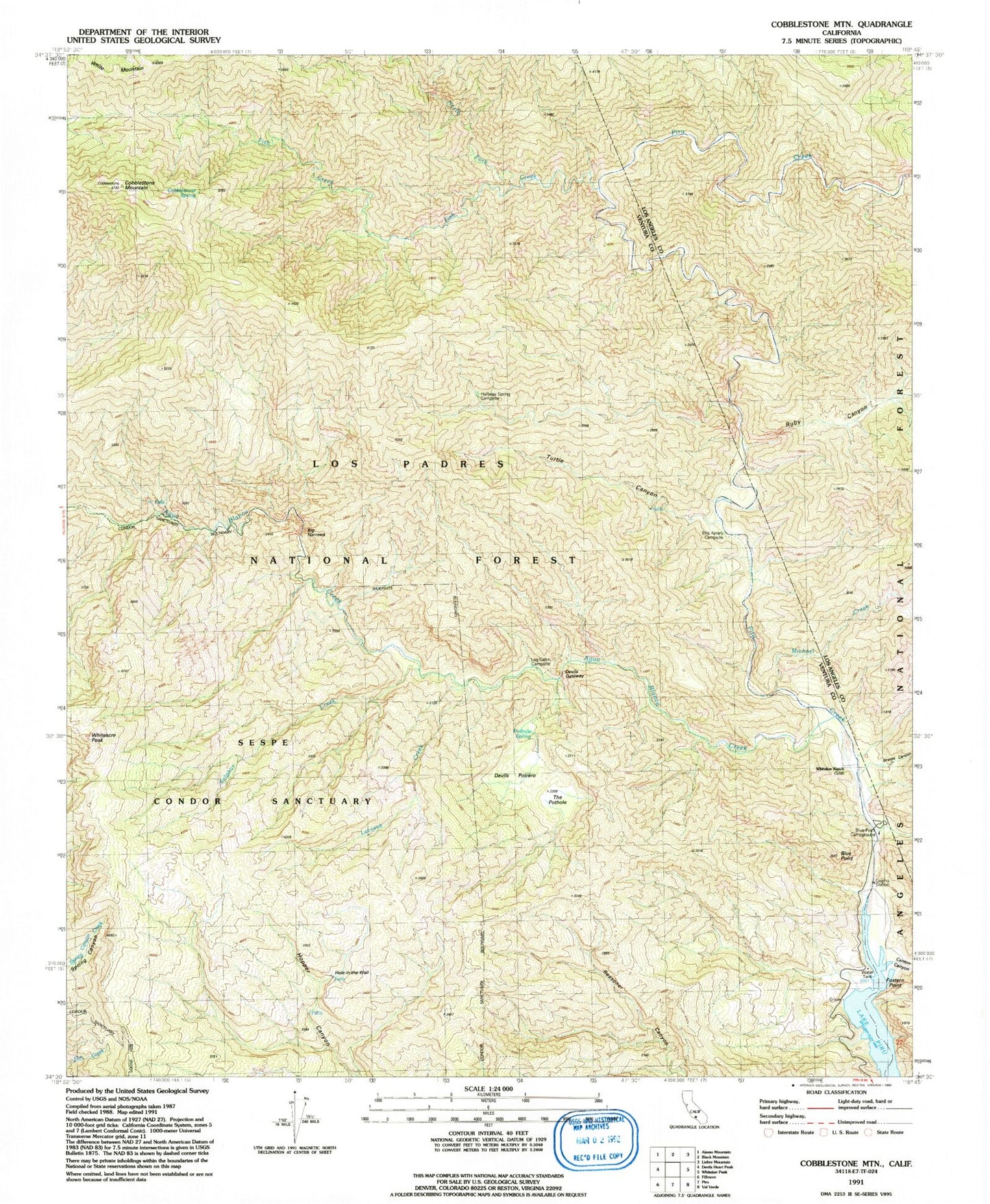 Classic USGS Cobblestone Mountain California 7.5'x7.5' Topo Map Image