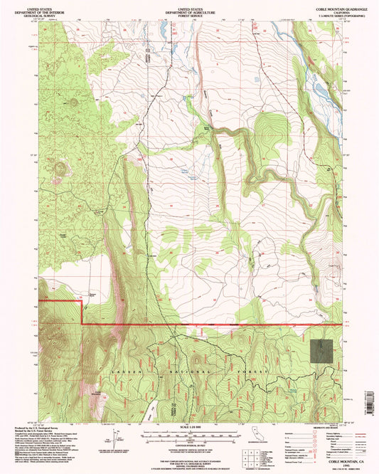 Classic USGS Coble Mountain California 7.5'x7.5' Topo Map Image
