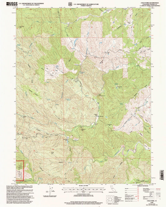 Classic USGS Cold Fork California 7.5'x7.5' Topo Map Image
