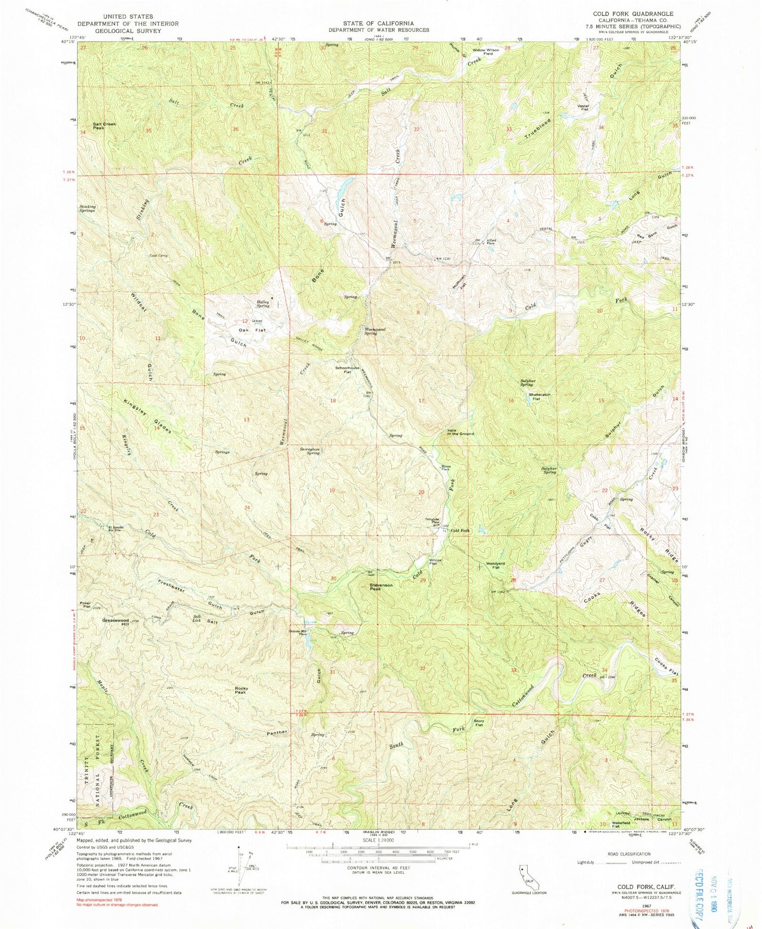 Classic USGS Cold Fork California 7.5'x7.5' Topo Map Image