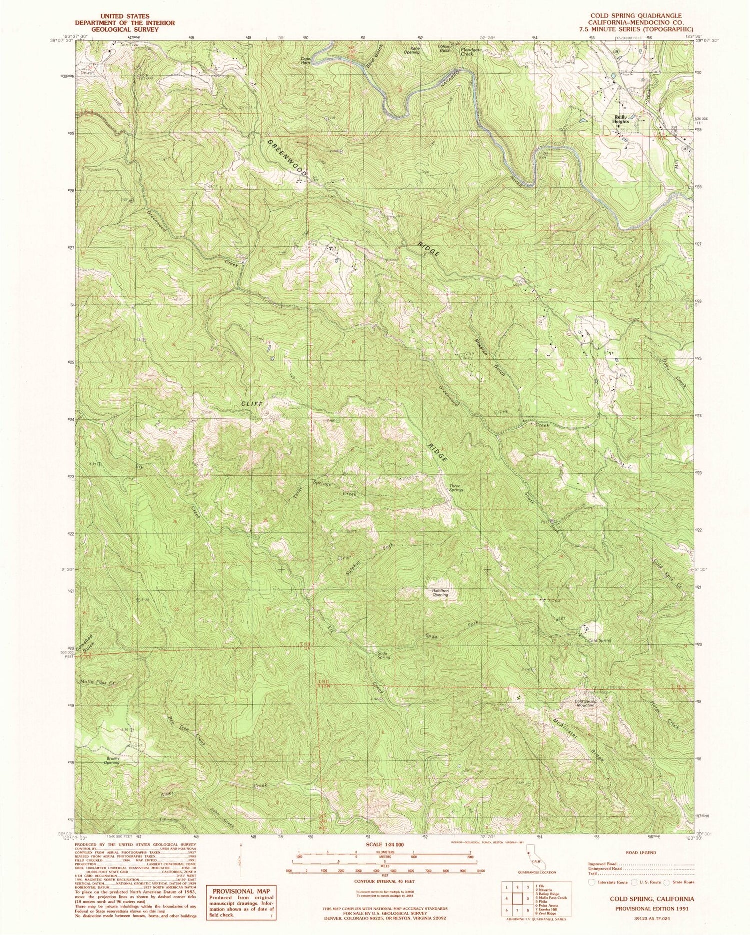 Classic USGS Cold Spring California 7.5'x7.5' Topo Map – MyTopo Map Store