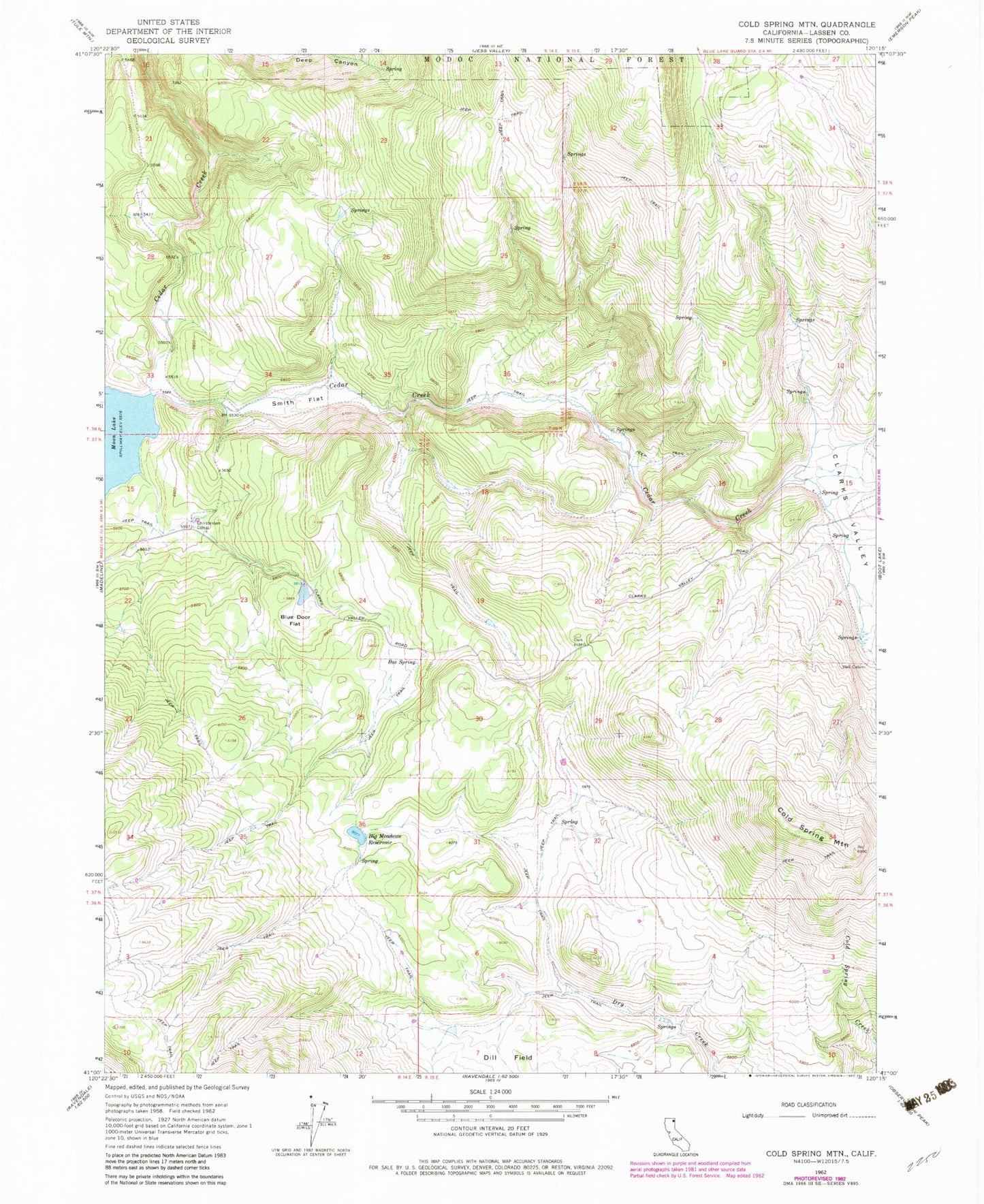 Classic USGS Cold Spring Mountain California 7.5'x7.5' Topo Map Image