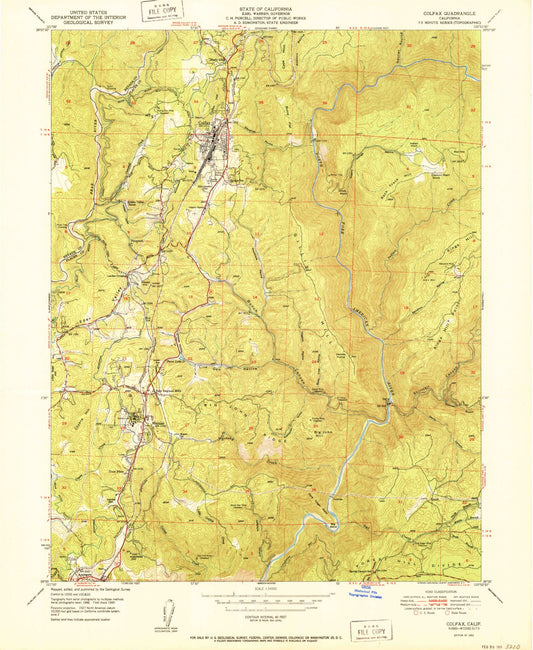 Classic USGS Colfax California 7.5'x7.5' Topo Map Image