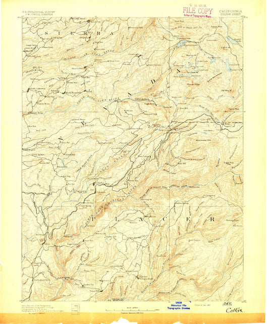 Historic 1891 Colfax California 30'x30' Topo Map Image