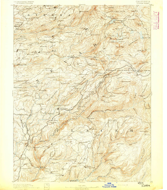 Historic 1892 Colfax California 30'x30' Topo Map Image