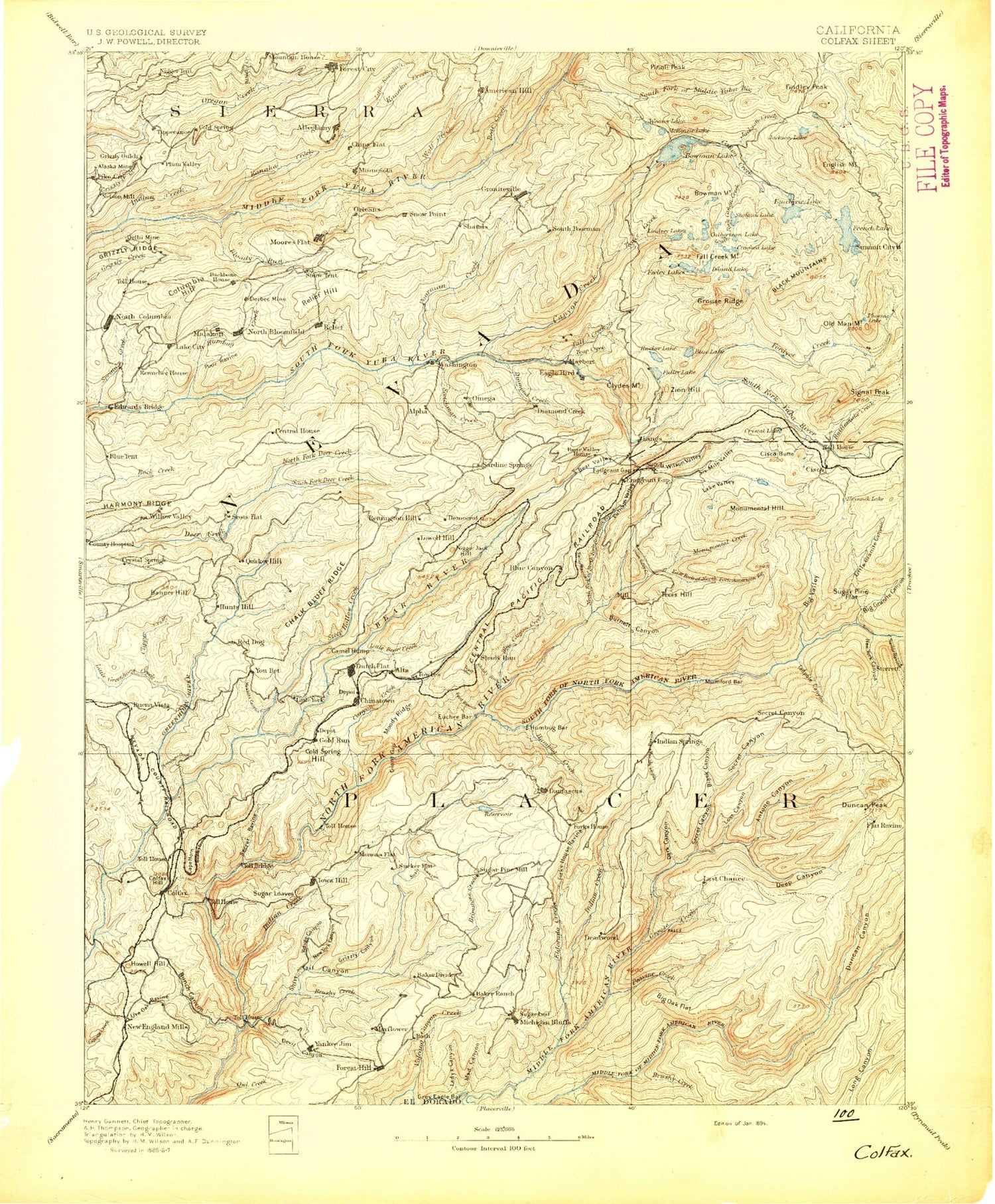 Historic 1894 Colfax California 30'x30' Topo Map Image