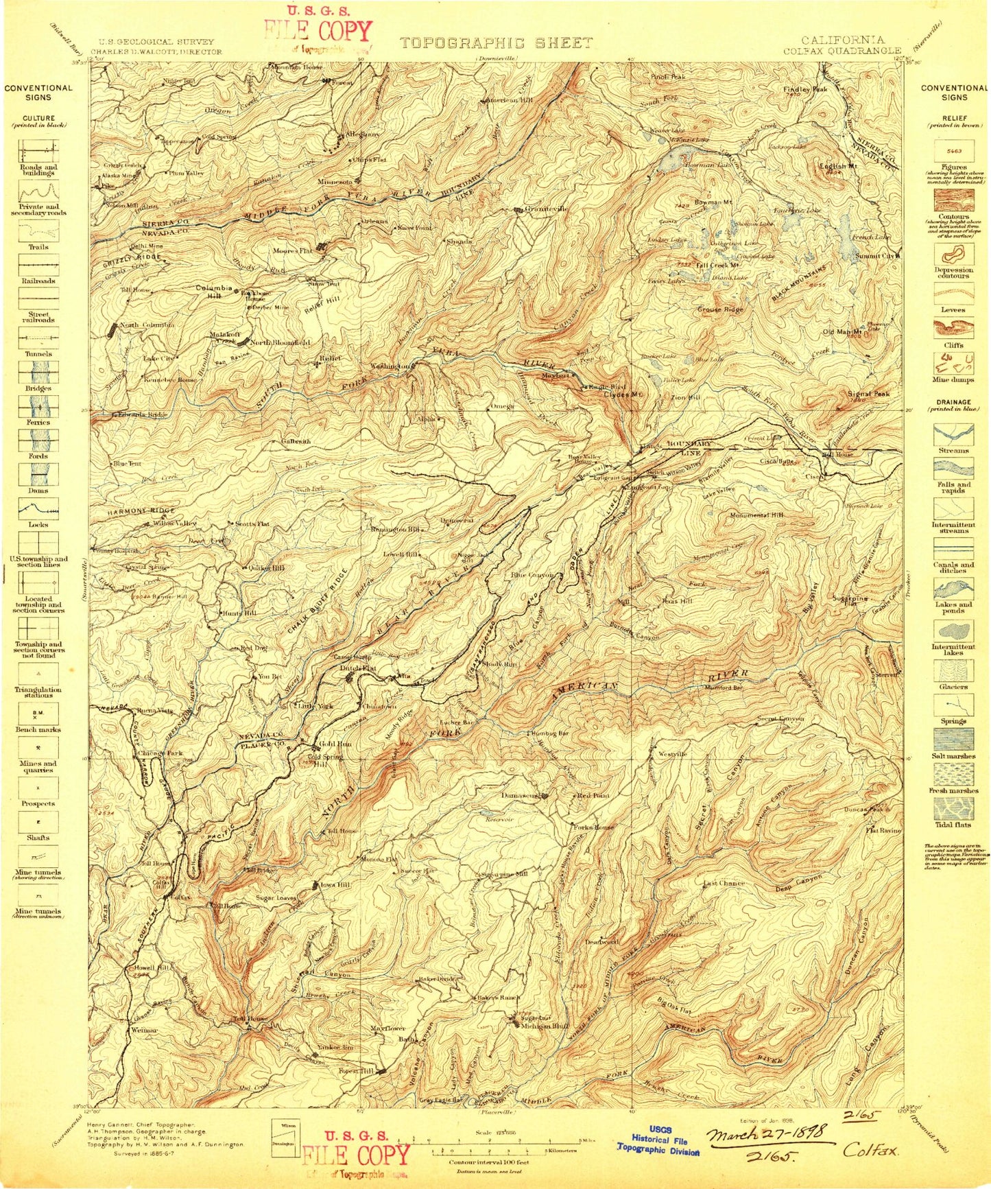 Historic 1898 Colfax California 30'x30' Topo Map Image
