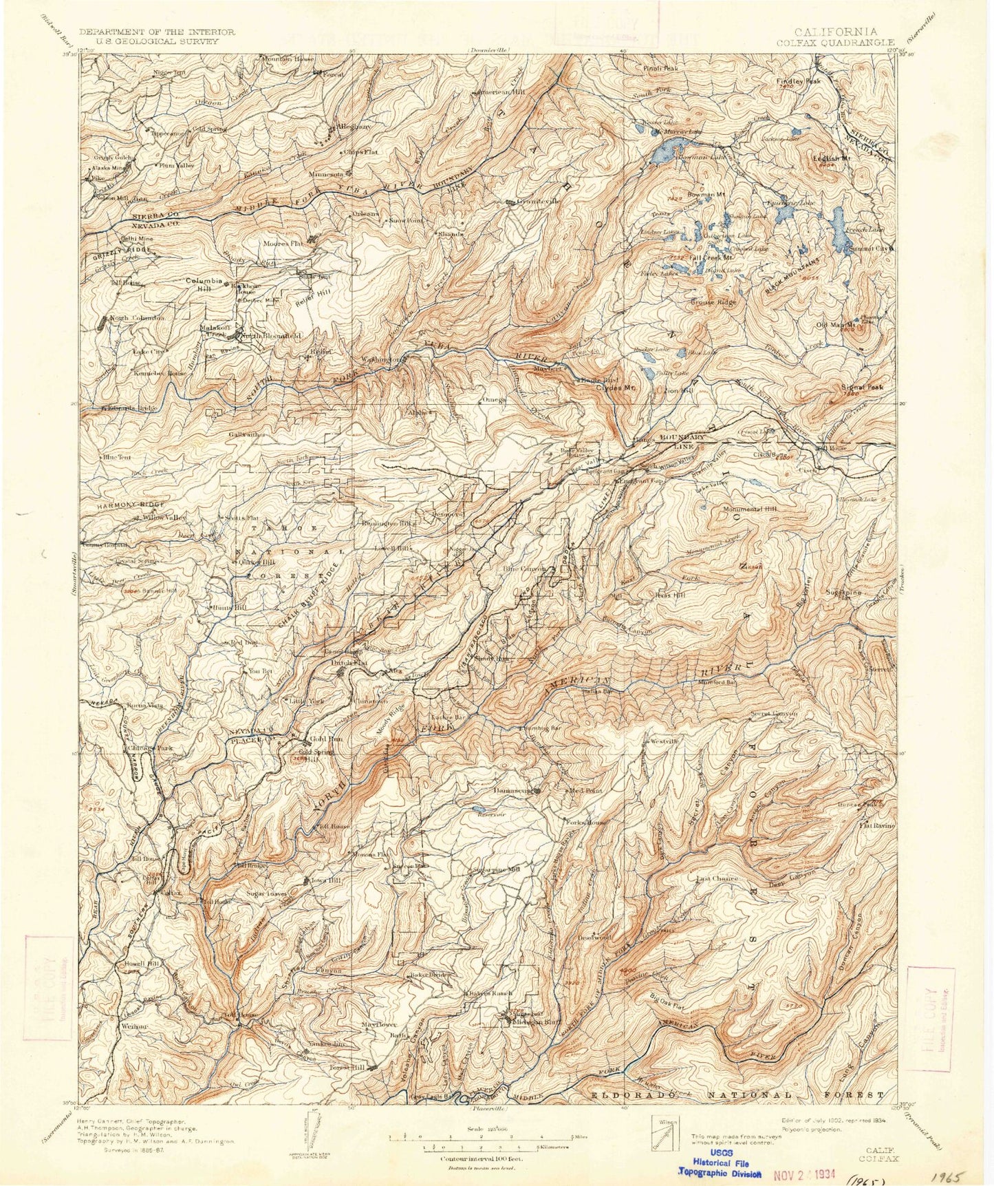 Historic 1902 Colfax California 30'x30' Topo Map Image