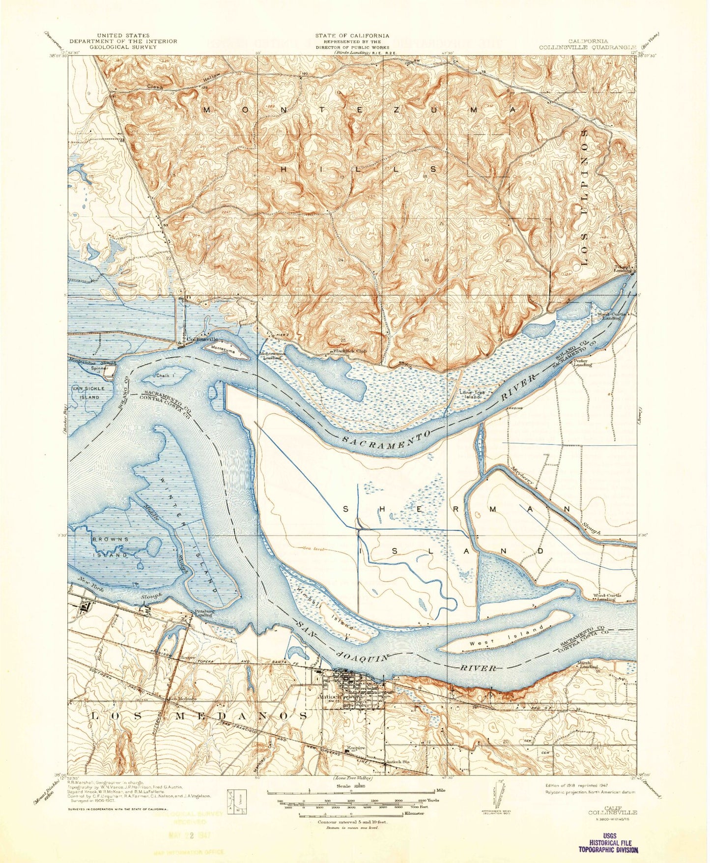 Classic USGS Antioch North California 7.5'x7.5' Topo Map Image