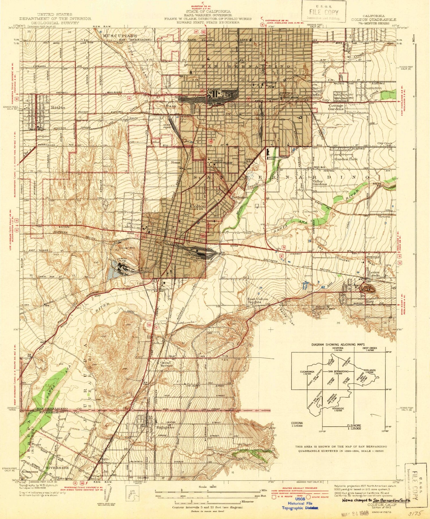 Classic USGS San Bernardino South California 7.5'x7.5' Topo Map Image