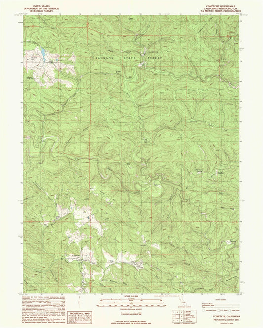 Classic USGS Comptche California 7.5'x7.5' Topo Map Image