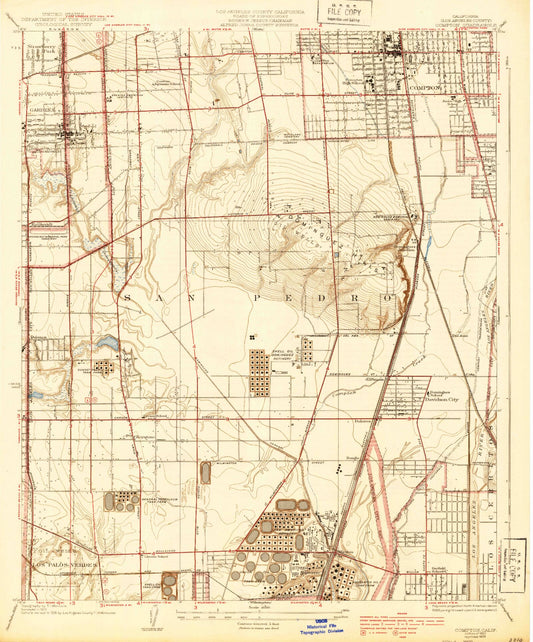 Classic USGS Compton California 7.5'x7.5' Topo Map Image