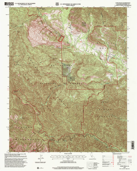 Classic USGS Cone Peak California 7.5'x7.5' Topo Map Image