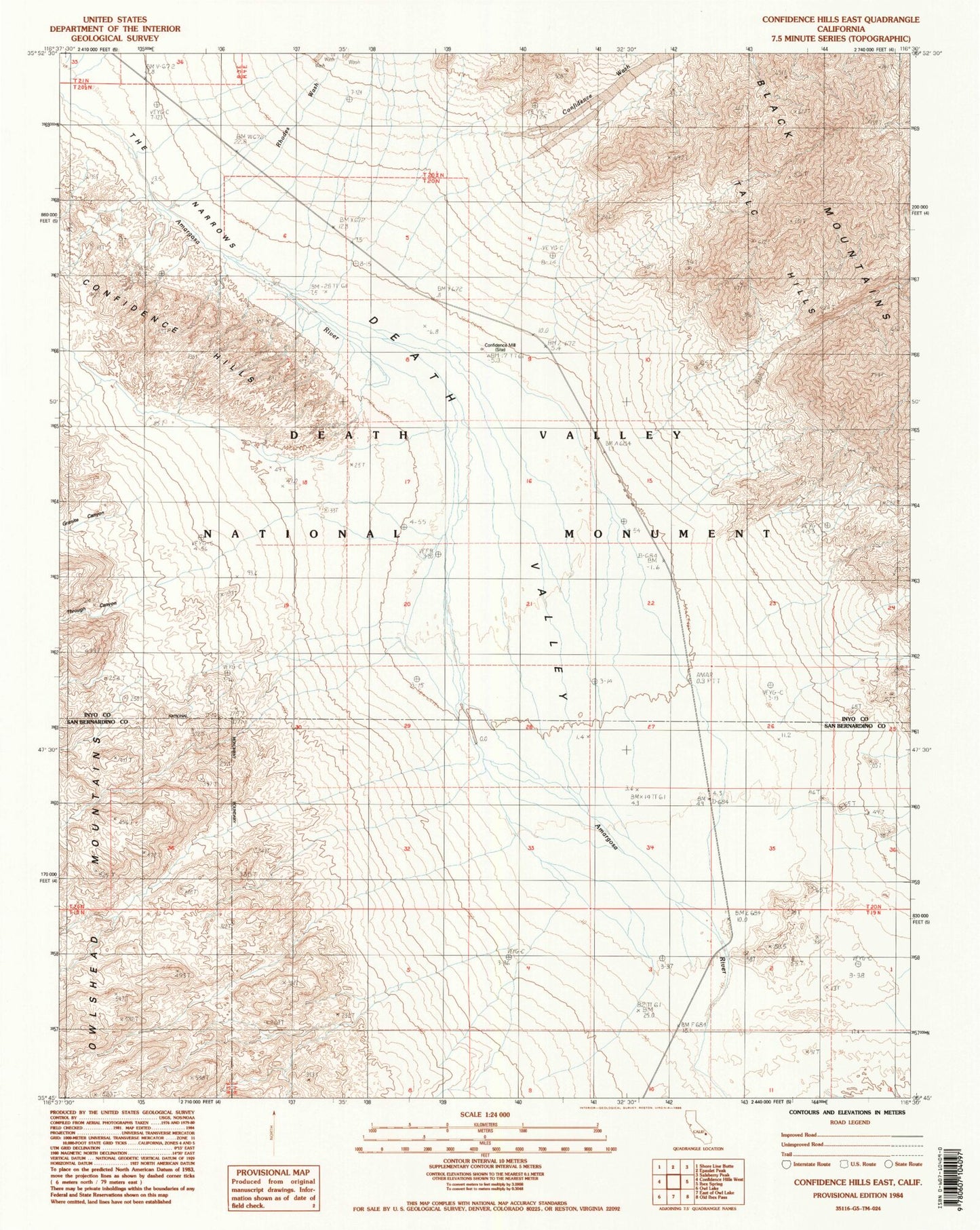 Classic USGS Confidence Hills East California 7.5'x7.5' Topo Map Image