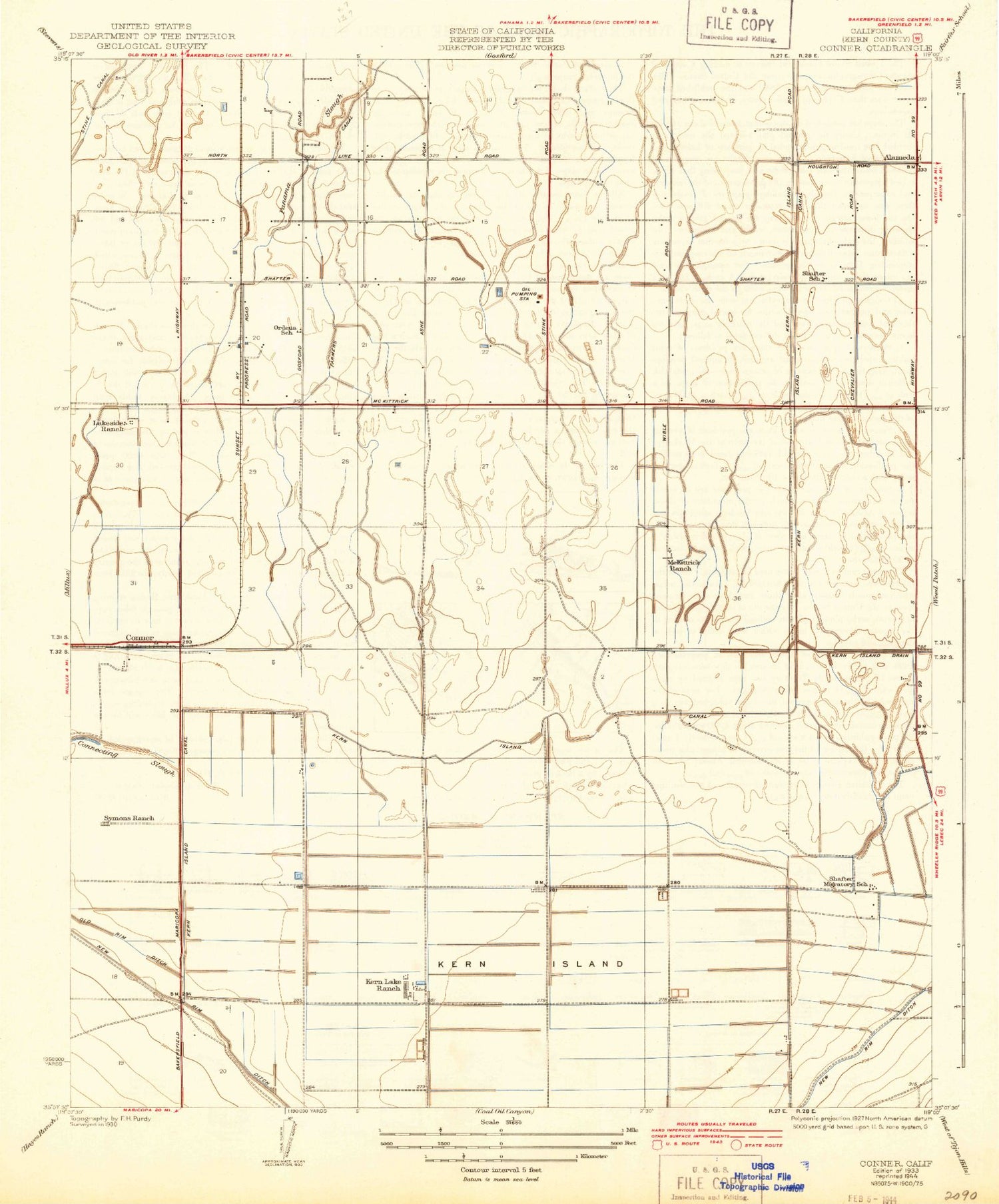 Classic USGS Conner California 7.5'x7.5' Topo Map Image
