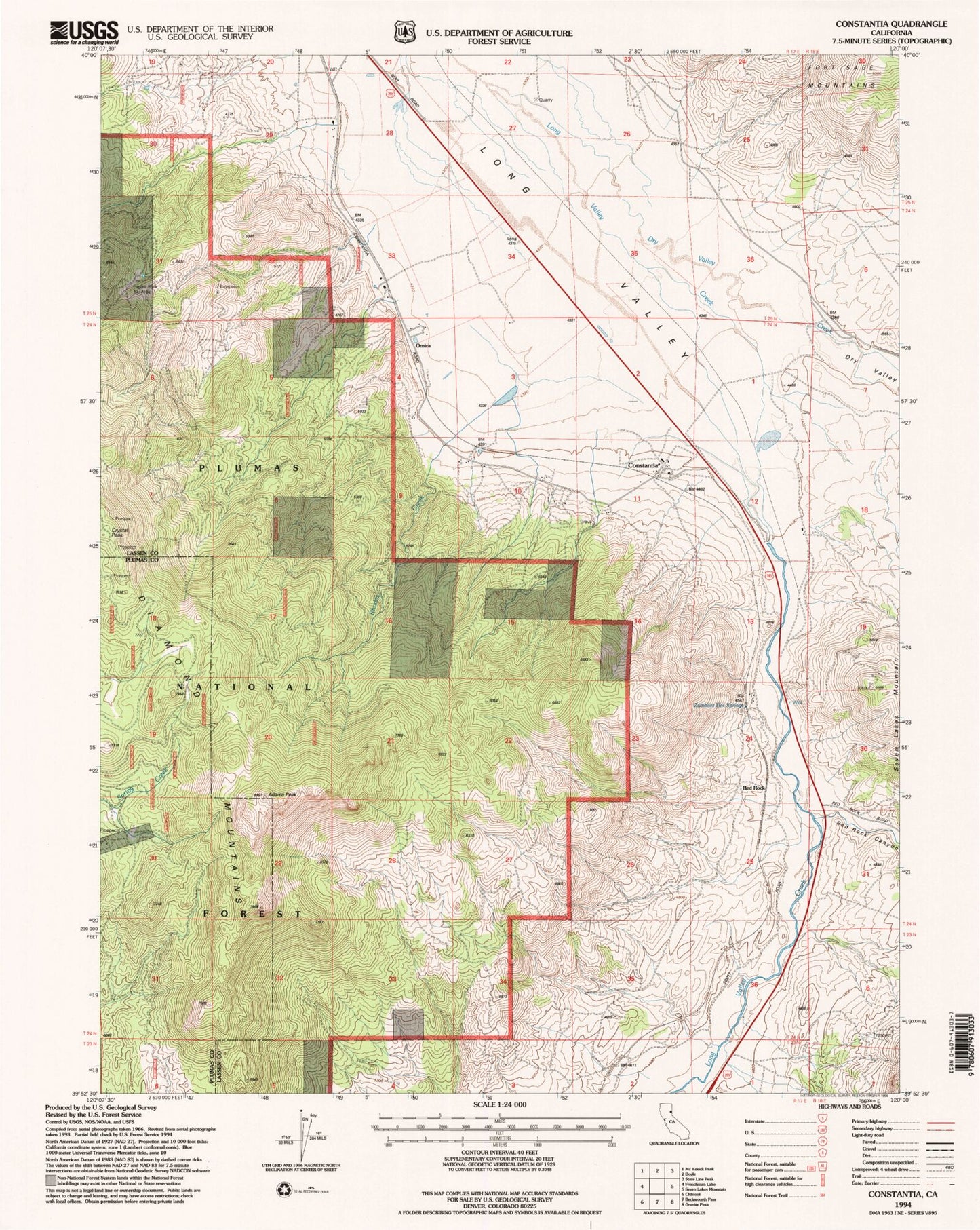 Classic USGS Constantia California 7.5'x7.5' Topo Map Image