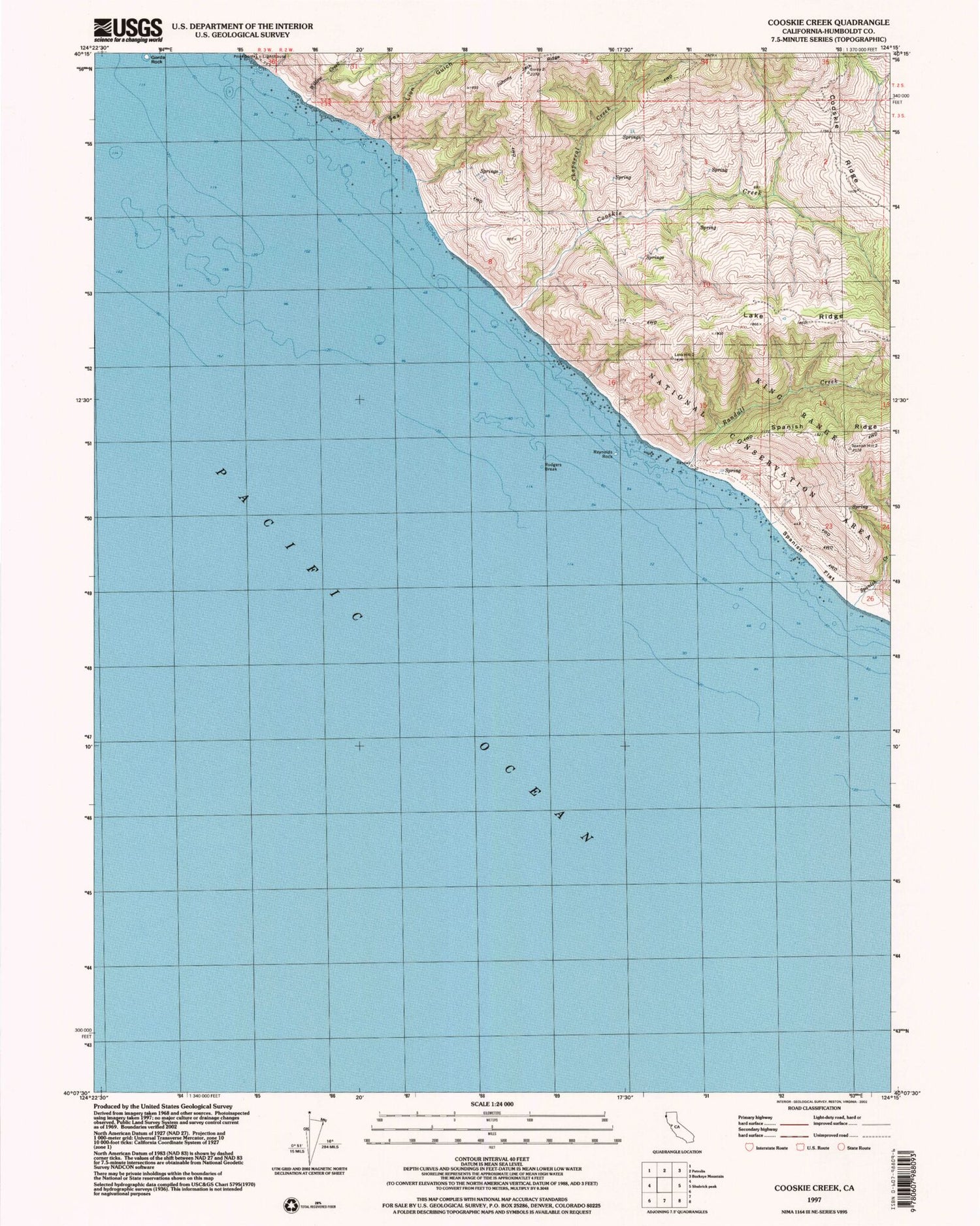 Classic USGS Cooskie Creek California 7.5'x7.5' Topo Map Image