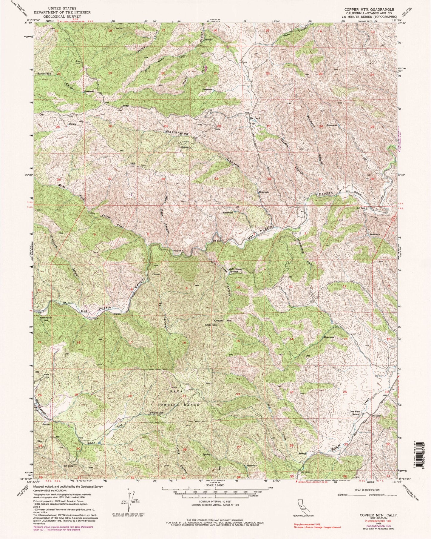 Classic USGS Copper Mountain California 7.5'x7.5' Topo Map Image