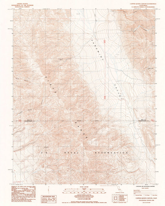 Classic USGS Copper Queen Canyon California 7.5'x7.5' Topo Map Image