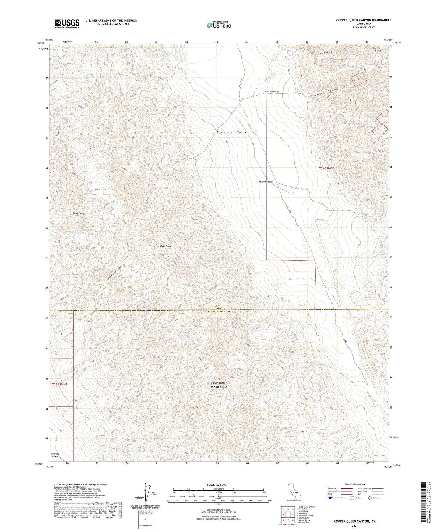 Copper Queen Canyon California US Topo Map Image