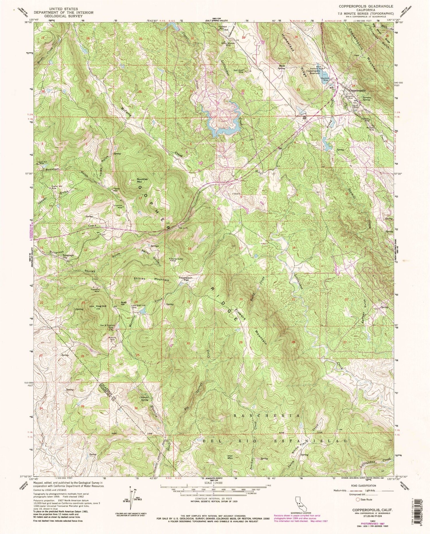 Classic USGS Copperopolis California 7.5'x7.5' Topo Map Image