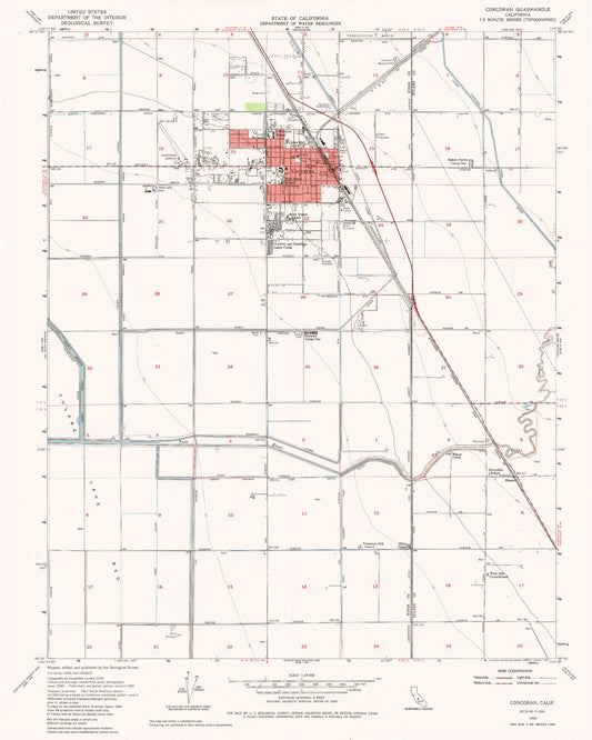 Classic USGS Corcoran California 7.5'x7.5' Topo Map Image