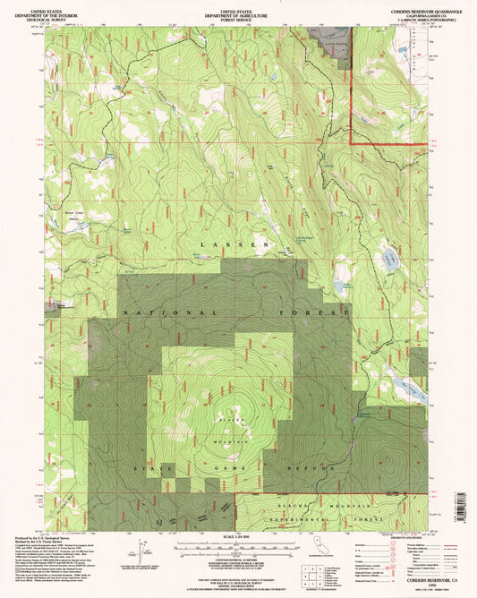 Classic USGS Corders Reservoir California 7.5'x7.5' Topo Map Image