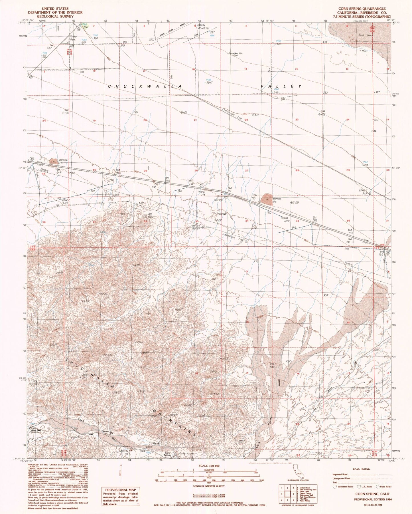 Classic USGS Corn Spring California 7.5'x7.5' Topo Map Image