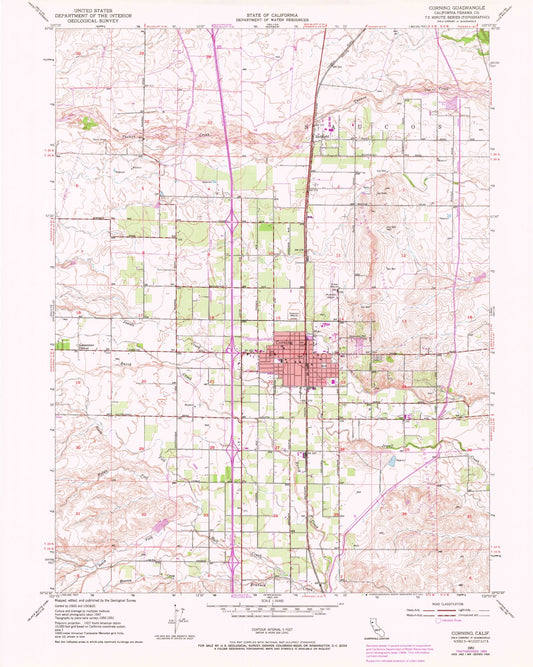 Classic USGS Corning California 7.5'x7.5' Topo Map Image