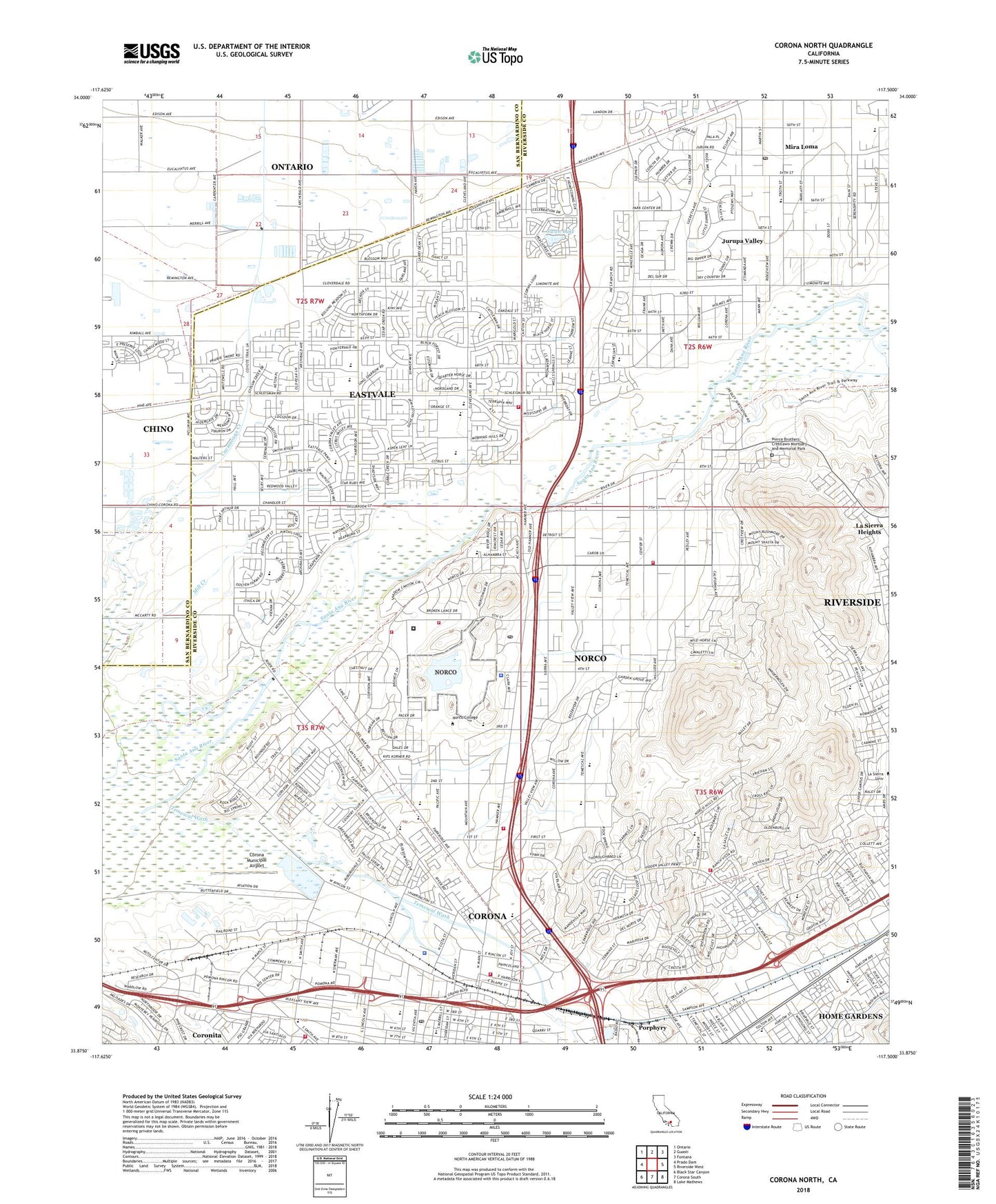 Corona North California US Topo Map Image