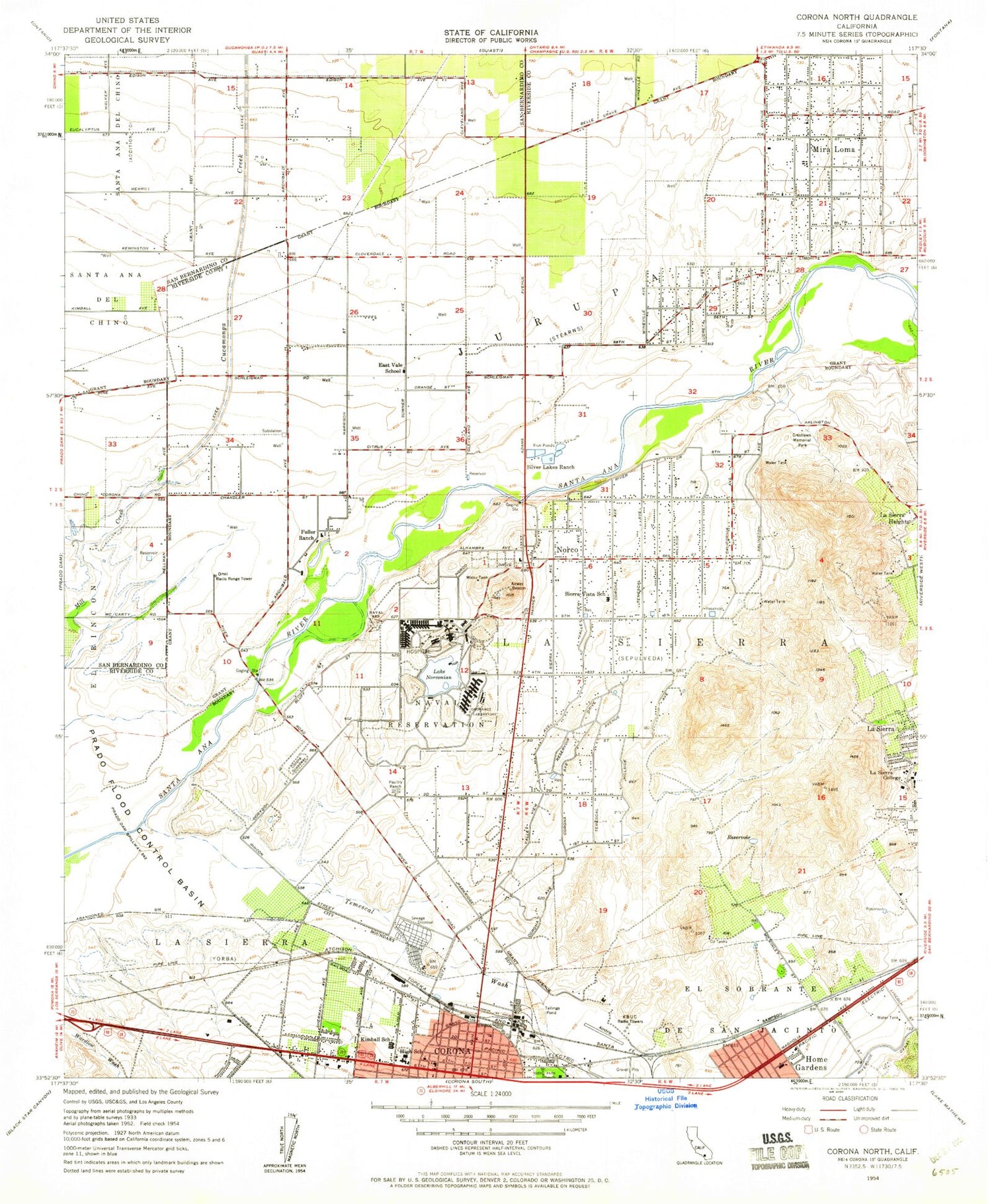 Classic USGS Corona North California 7.5'x7.5' Topo Map Image