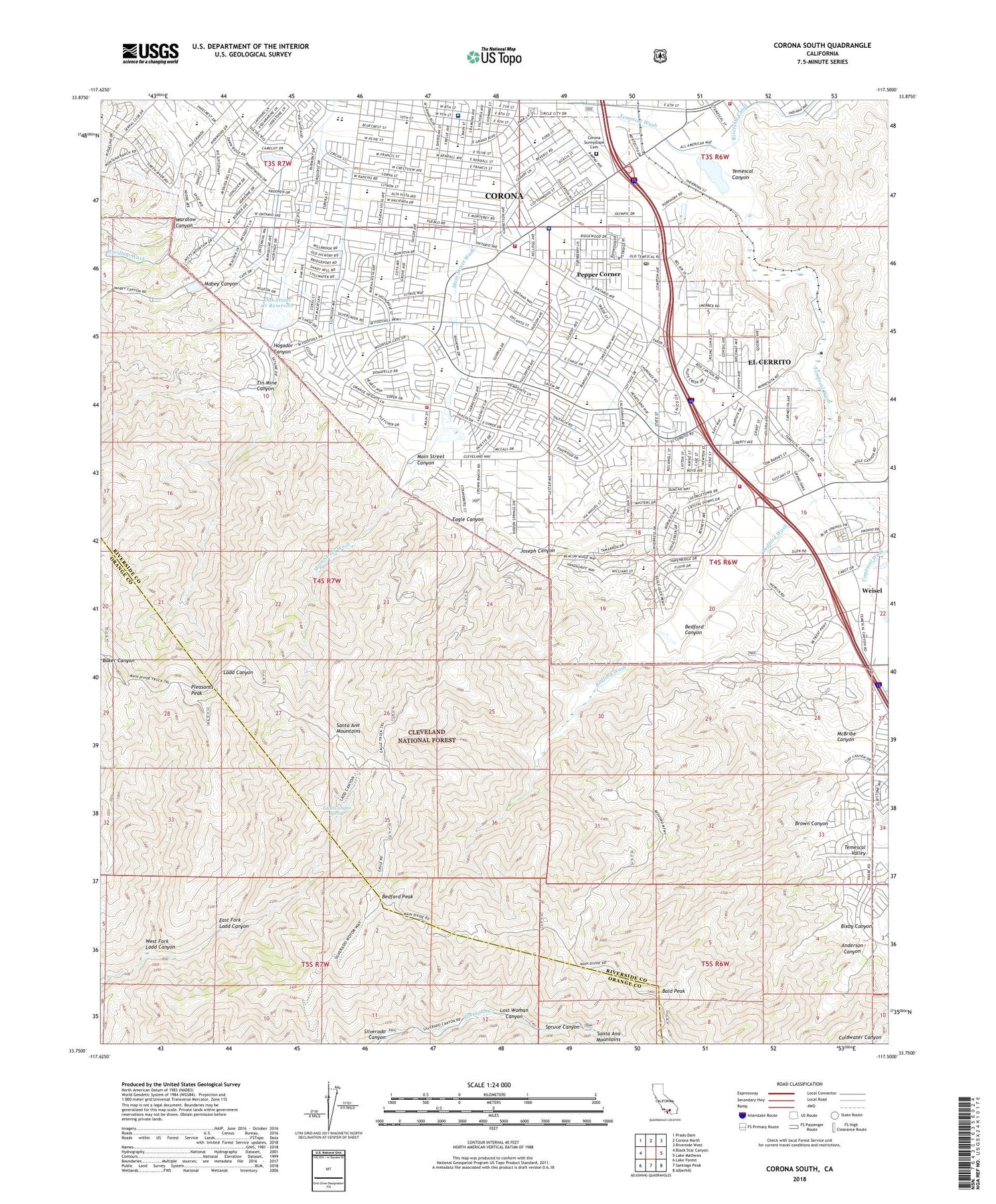 Corona South California US Topo Map Image