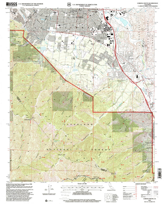 Classic USGS Corona South California 7.5'x7.5' Topo Map Image