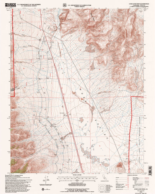 Classic USGS Coso Junction California 7.5'x7.5' Topo Map Image