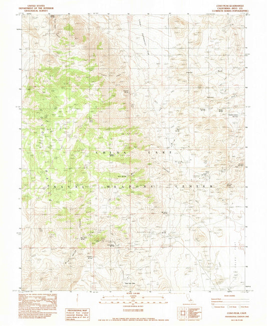 Classic USGS Coso Peak California 7.5'x7.5' Topo Map Image