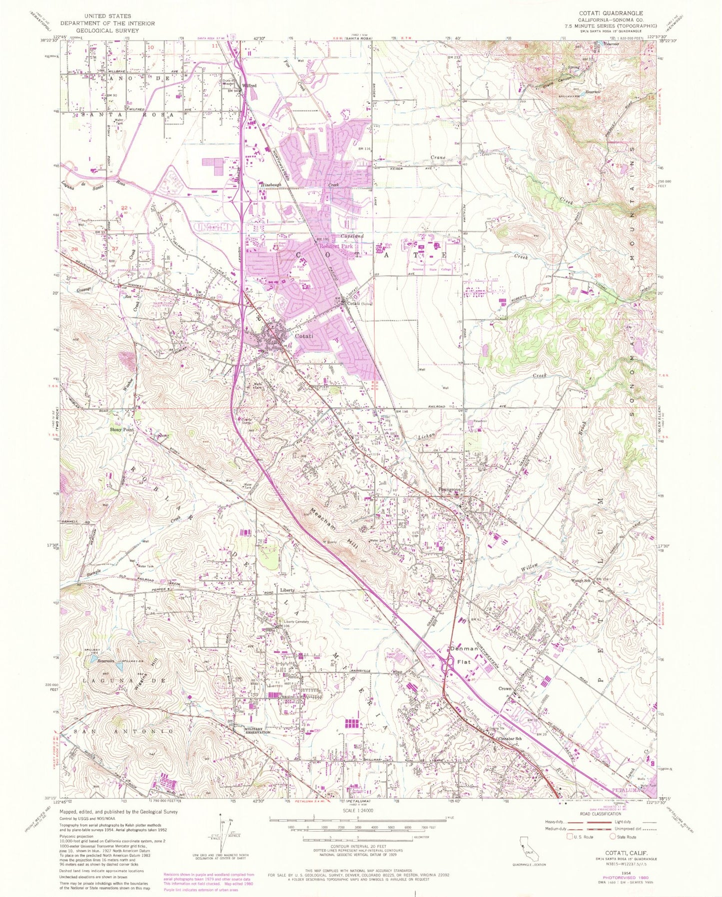 Classic USGS Cotati California 7.5'x7.5' Topo Map Image